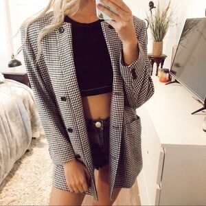 Black & White Plaid Checkard Coat Blazer academia office‎